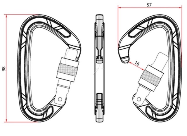 Schraubkarabiner D-Form Aliens Abmessungen Info